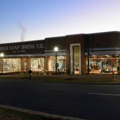 Wild Leap Brew Co exterior building at night