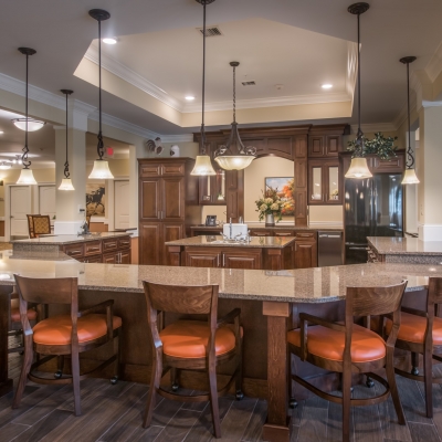 large kitchen with bar seating